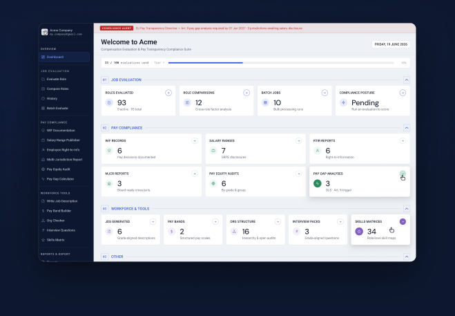 Vareqa dashboard — job evaluation platform